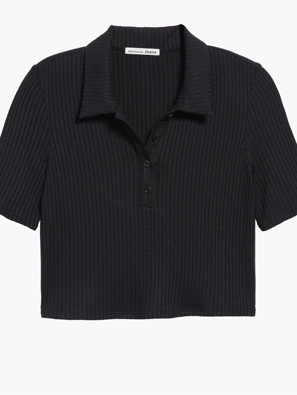 Reformation Black Ribbed Polo Crop Top